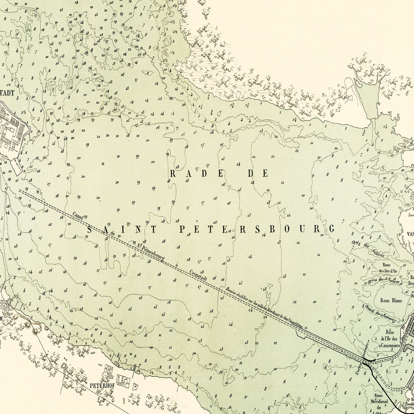 Vintage Map of Saint Petersburg, Russia, 1888 II