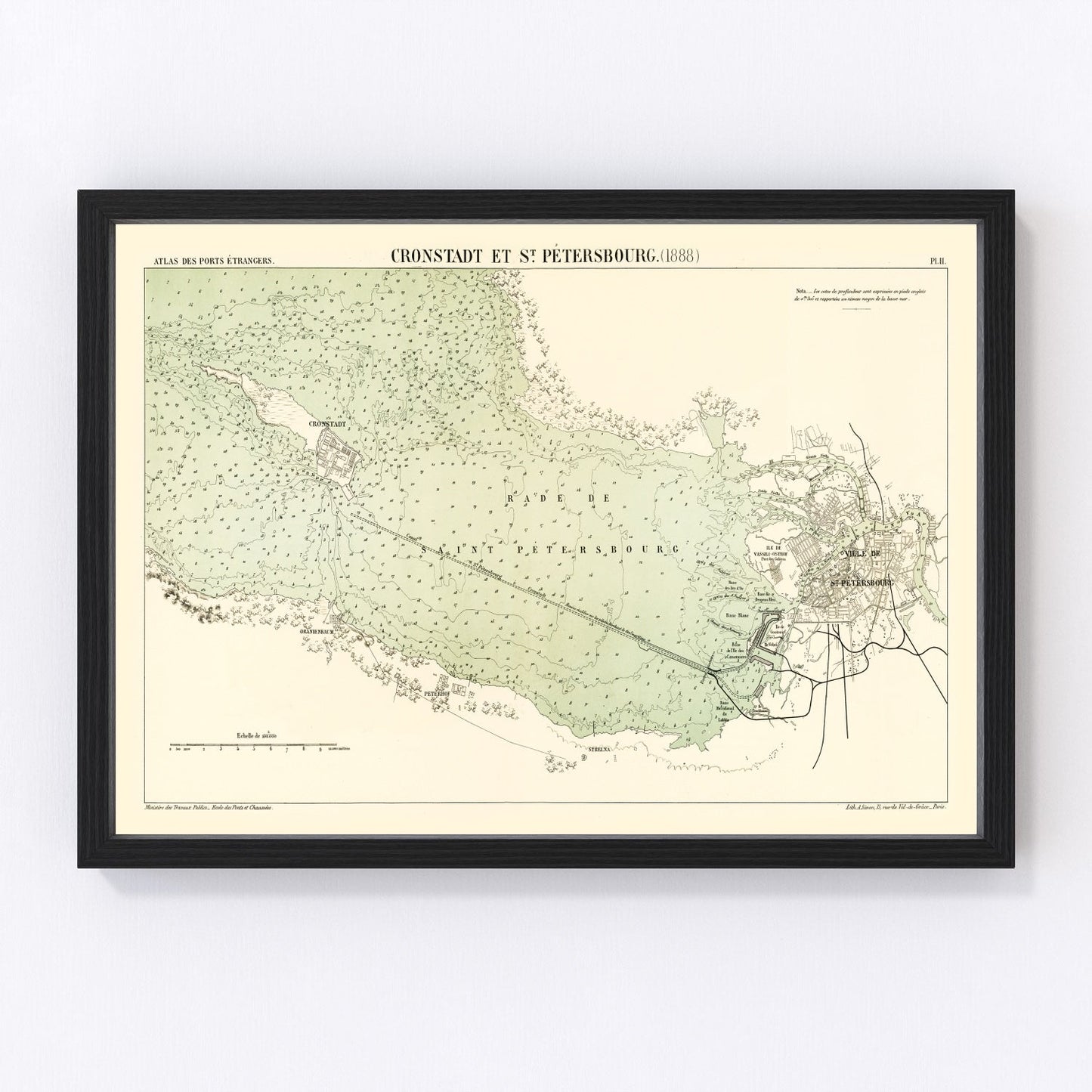 vintage map of Saint Petersburg, Russia, 1888