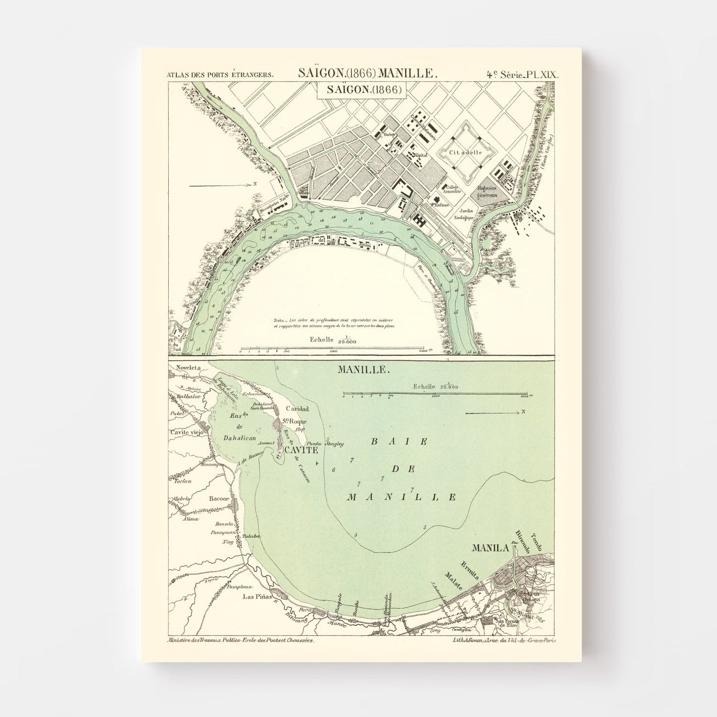 Vintage Map of Ho Chi Minh City, Vietnam, 1866