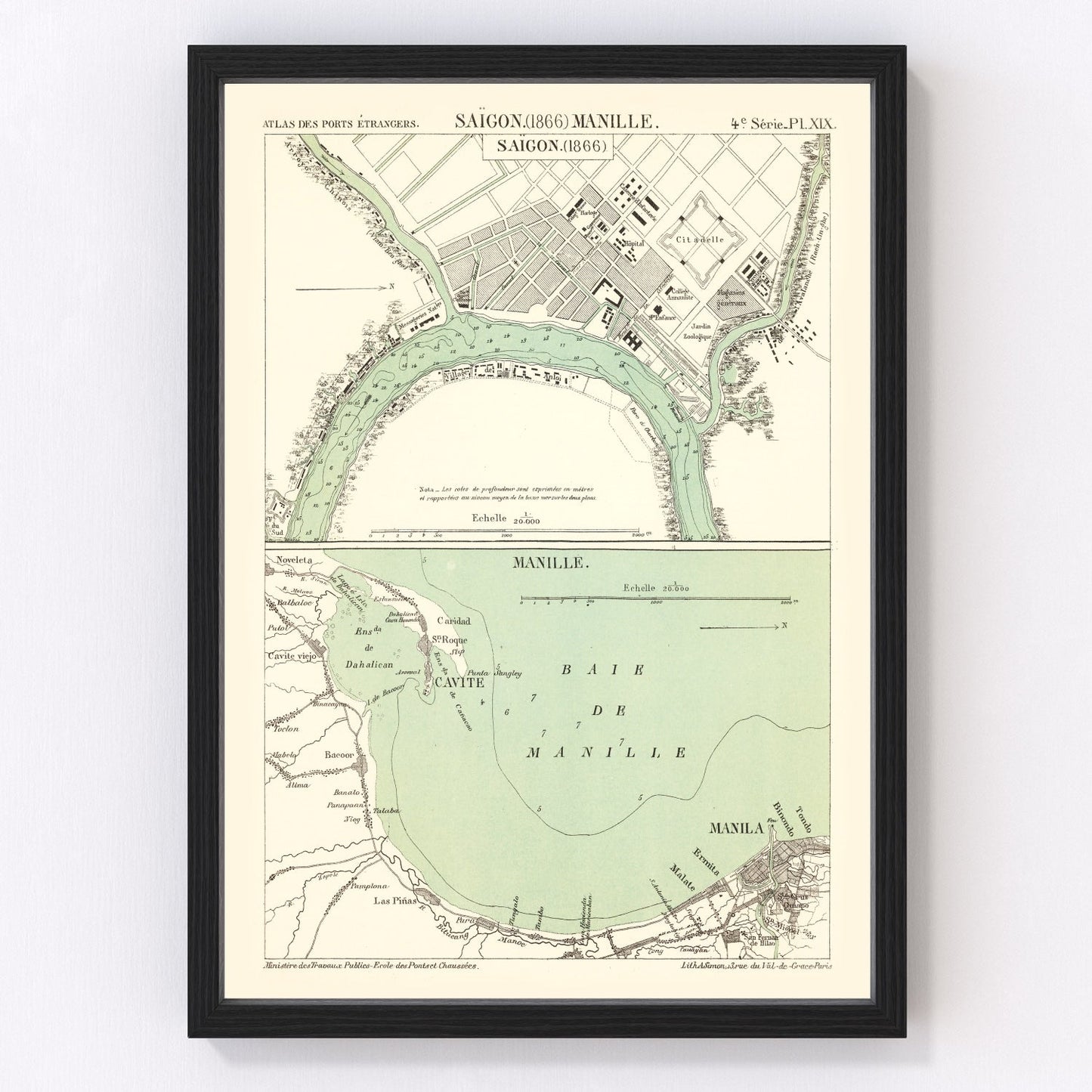vintage map of Ho Chi Minh City, Vietnam, 1866