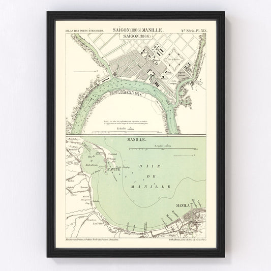 vintage map of Ho Chi Minh City, Vietnam, 1866