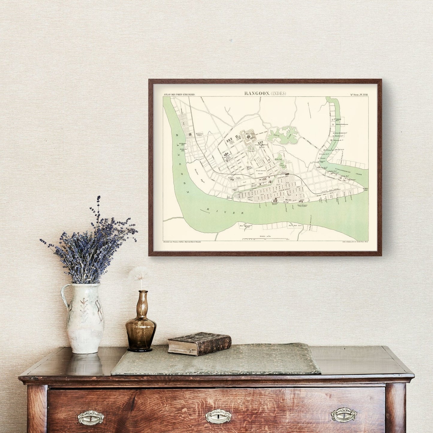 Vintage Map of Yangon, Myanmar, 1888