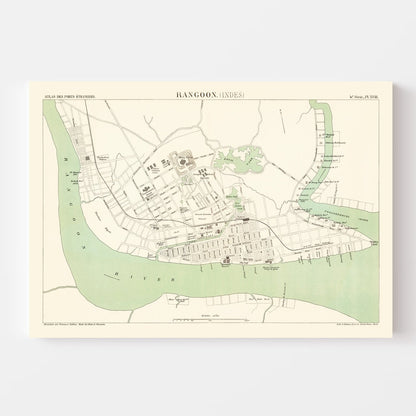 Vintage Map of Yangon, Myanmar, 1888