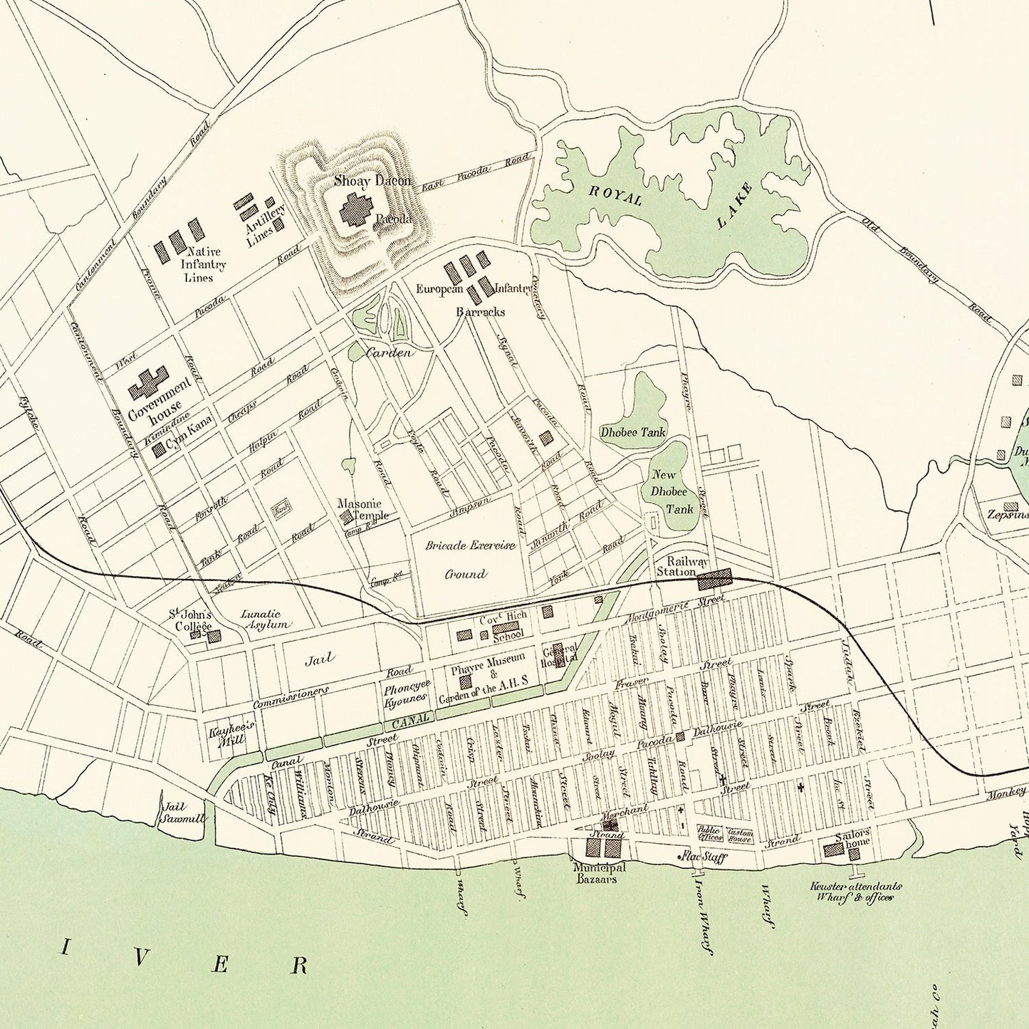 Vintage Map of Yangon, Myanmar, 1888