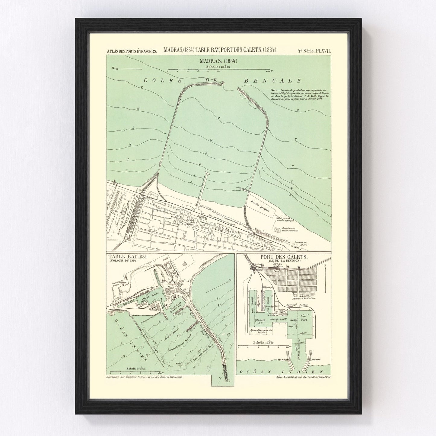 Vintage restored map of Chennai, India, 1884, colonial Madras cartography