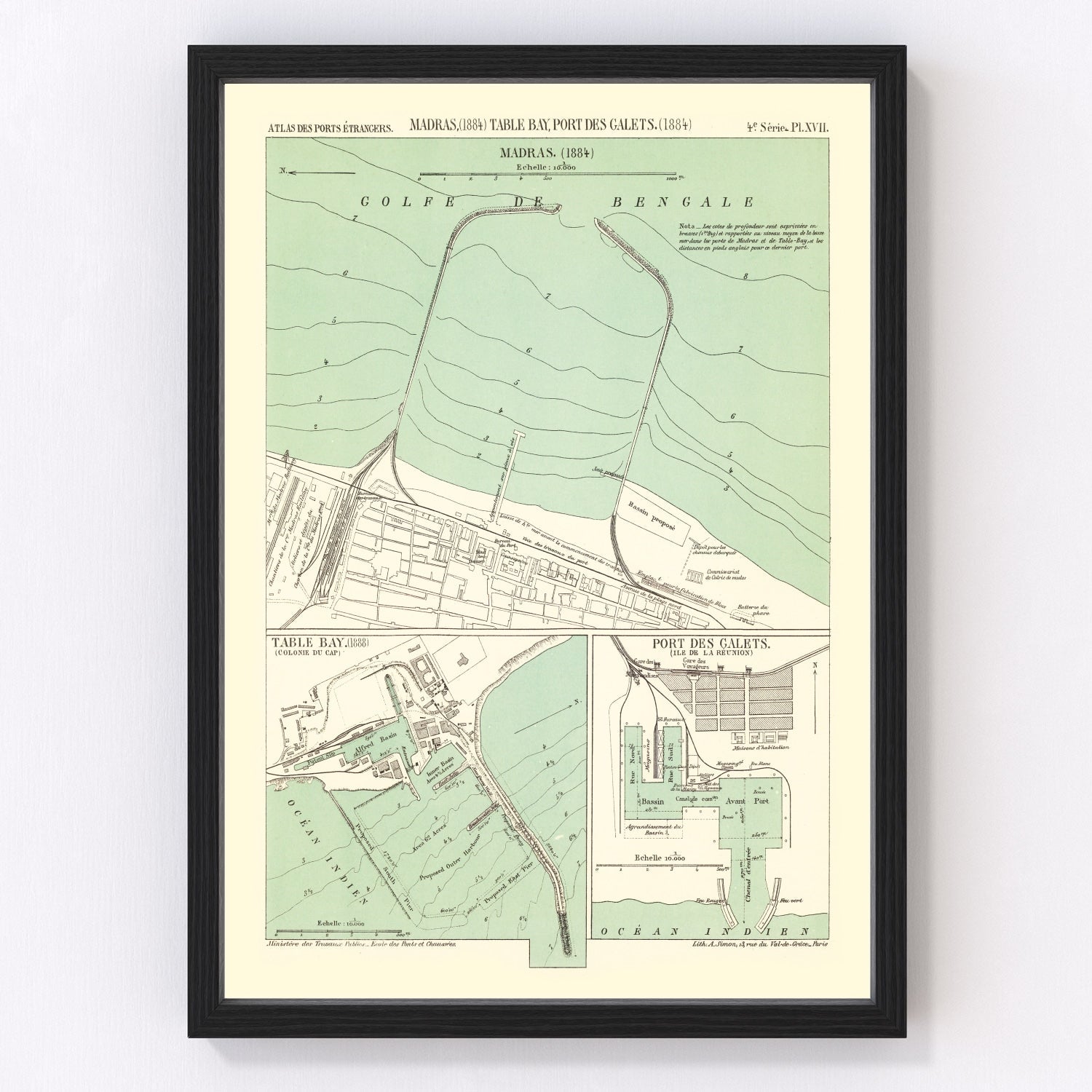 Vintage restored map of Chennai, India, 1884, colonial Madras cartography