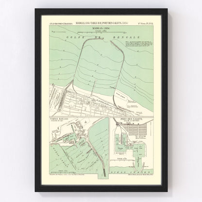 Vintage restored map of Chennai, India, 1884, colonial Madras cartography