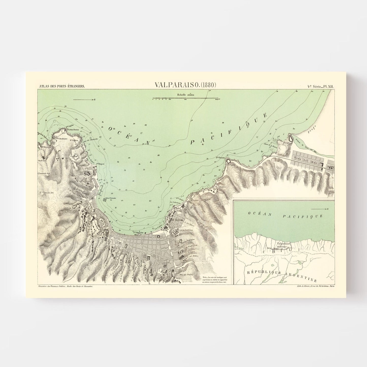 Vintage Map of Valparaíso, Chile, 1880