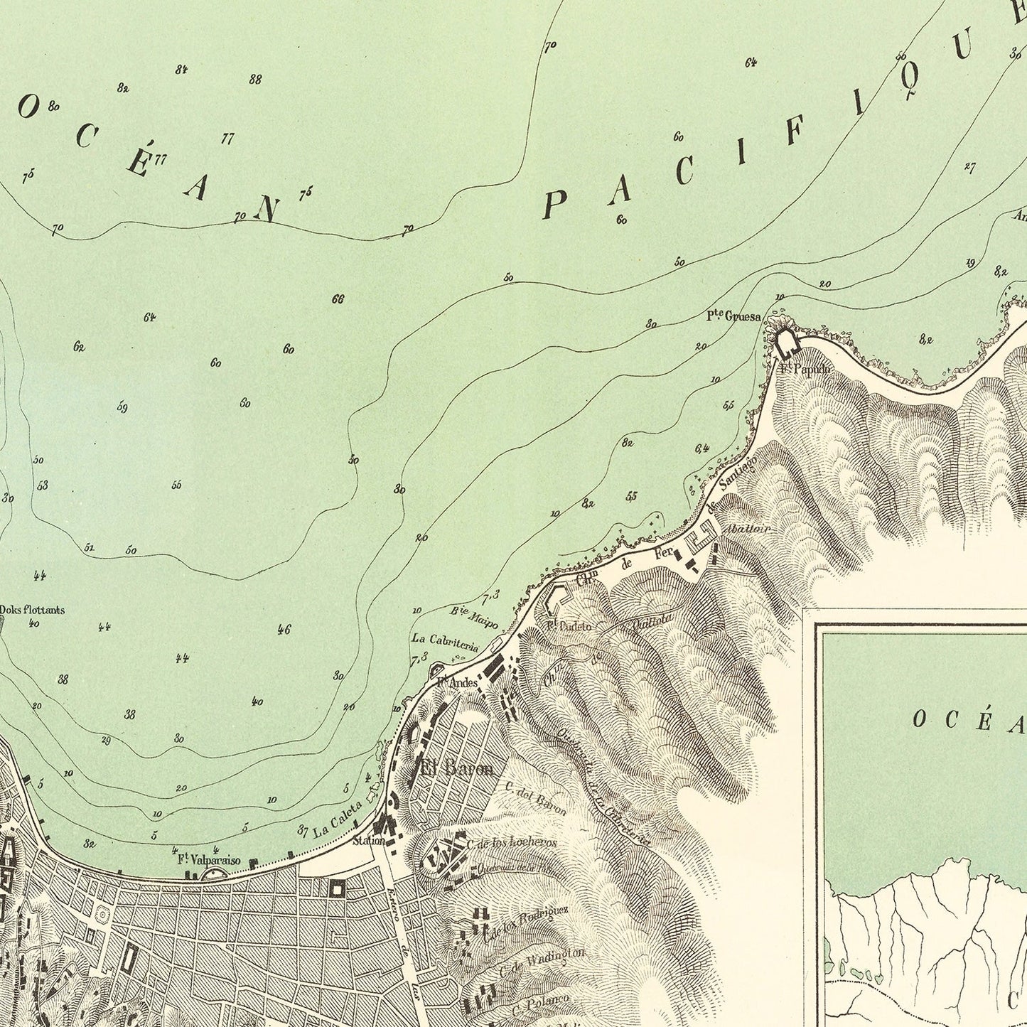 Vintage Map of Valparaíso, Chile, 1880