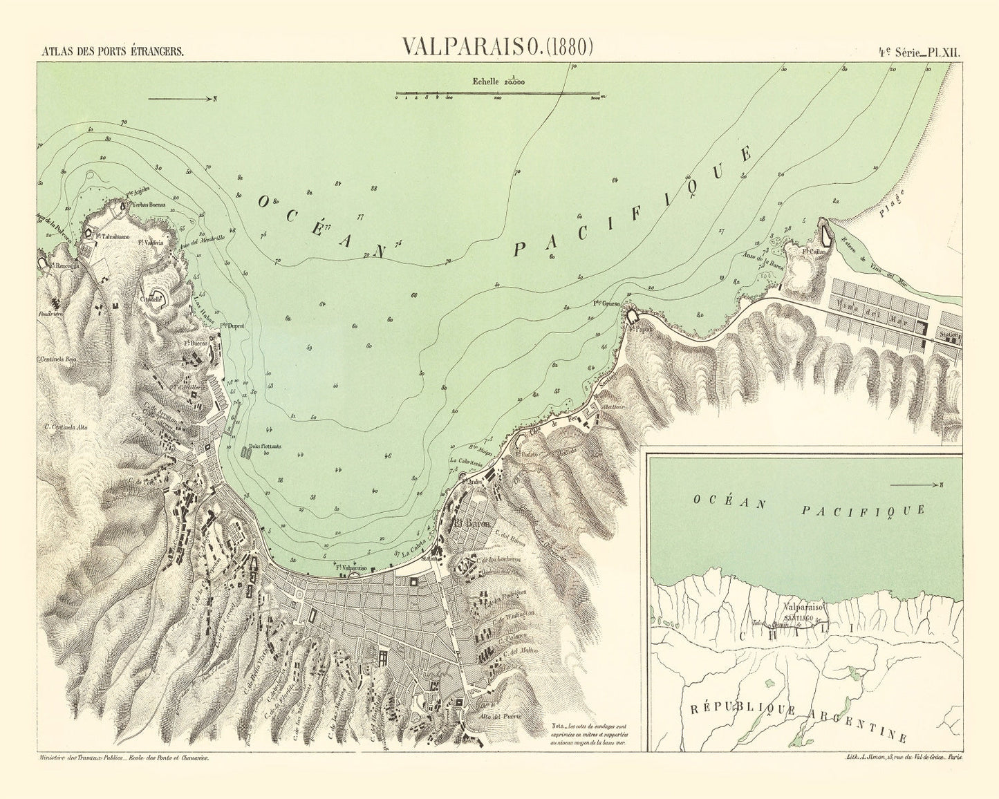 Vintage Map of Valparaíso, Chile, 1880