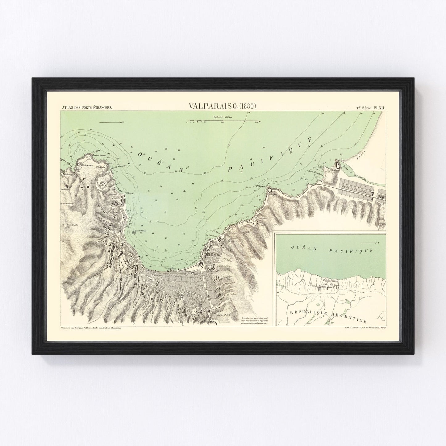 Vintage map of Valparaiso, Chile, 1880