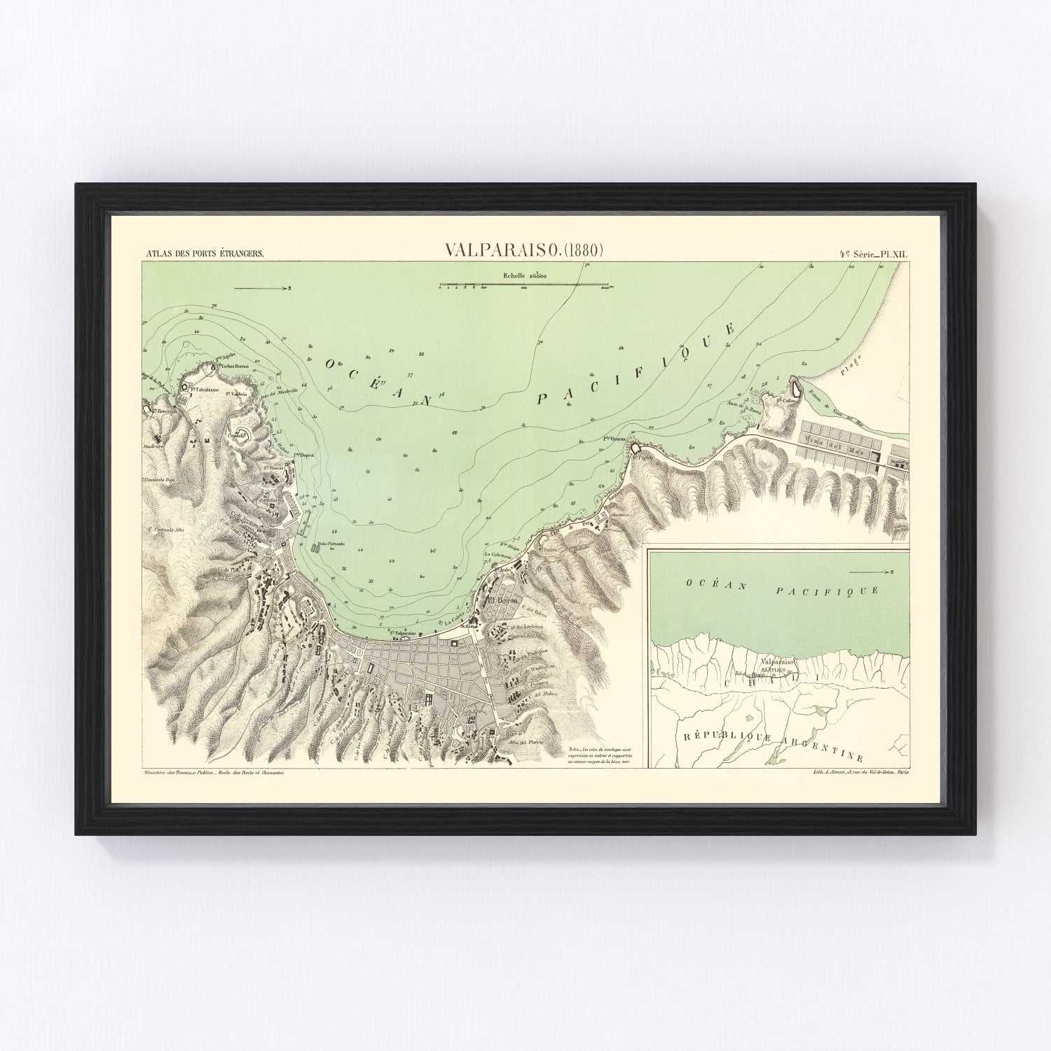 Vintage map of Valparaiso, Chile, 1880