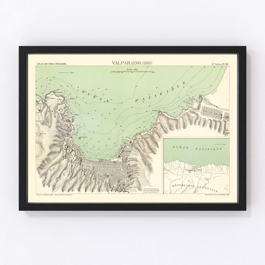 Vintage map of Valparaiso, Chile, 1880