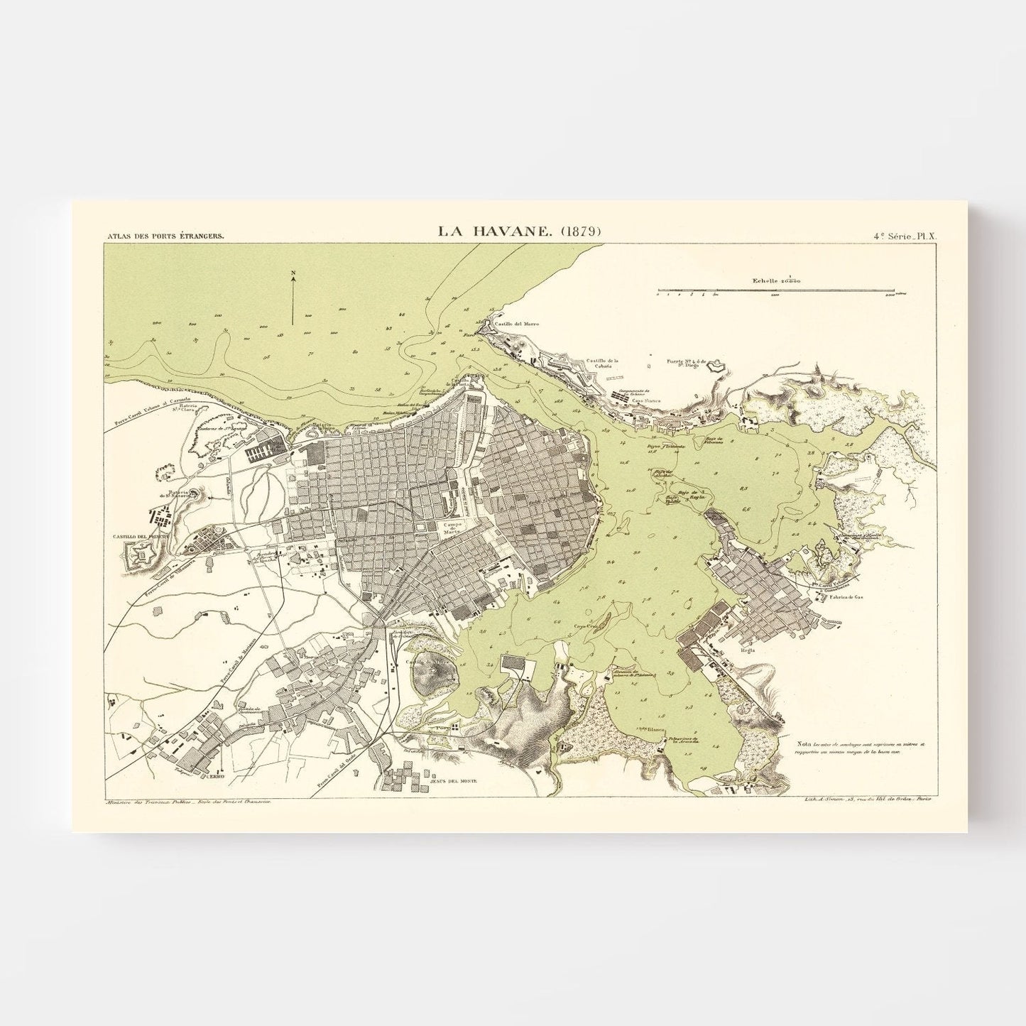 Vintage Map of Havana, Cuba, 1879