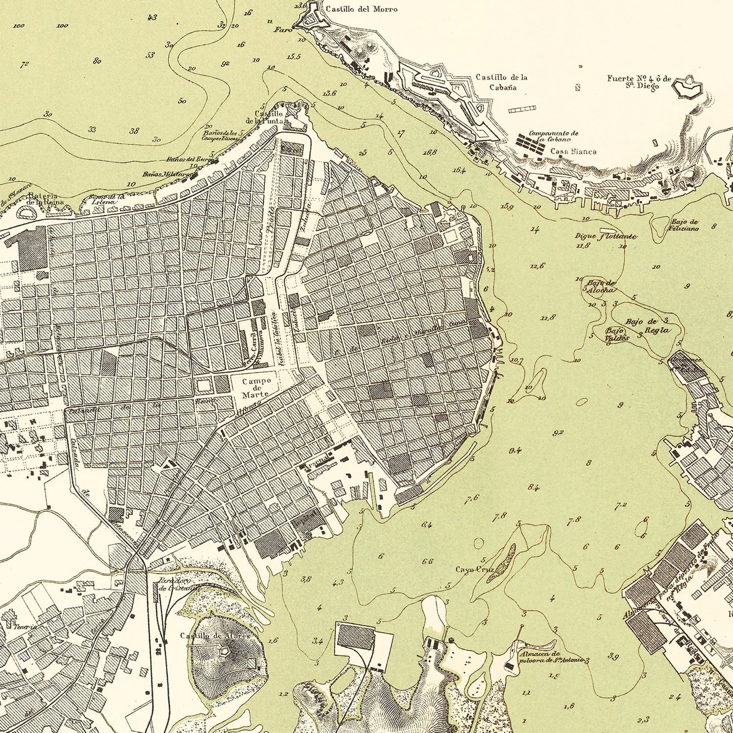 Vintage Map of Havana, Cuba, 1879