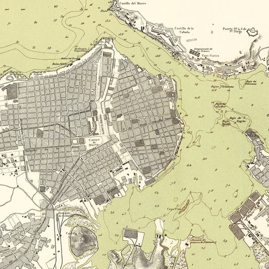 Vintage Map of Havana, Cuba, 1879