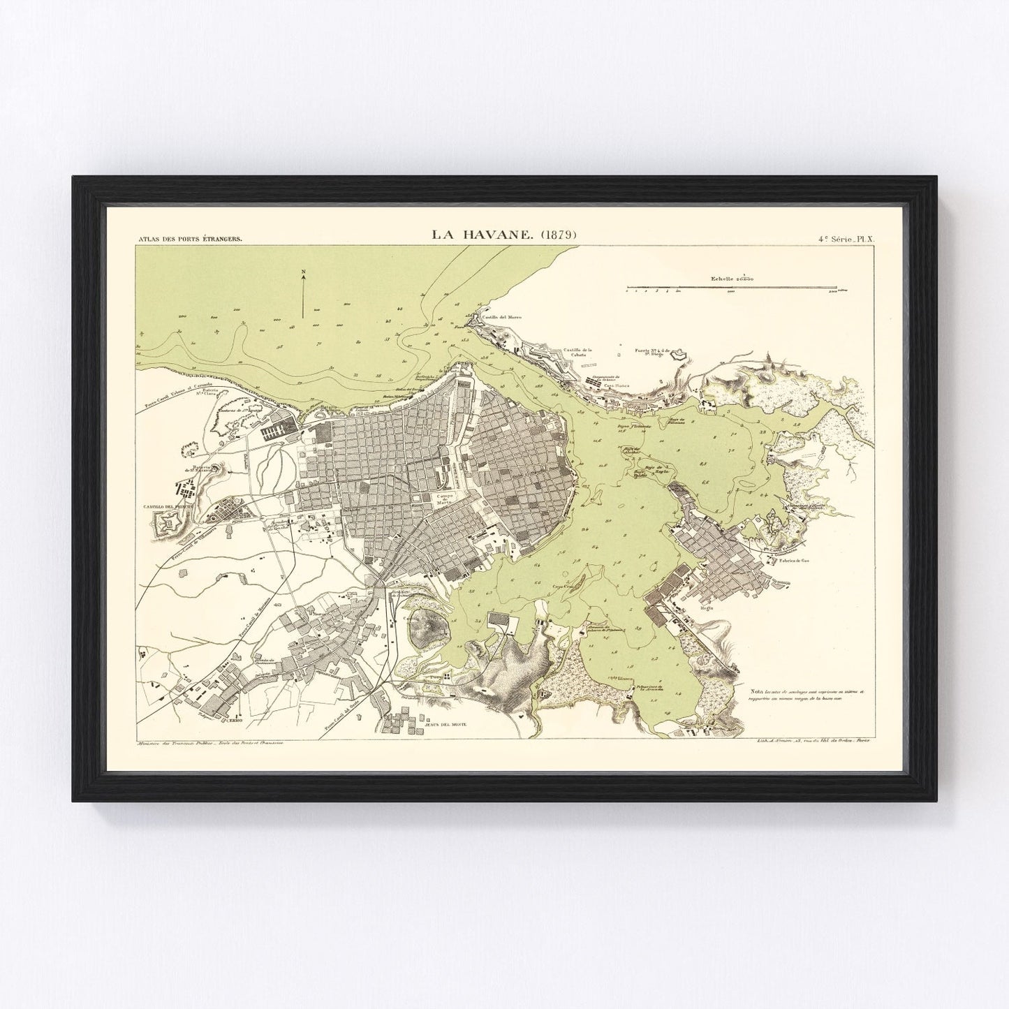 Vintage map of Havana, Cuba, 1879