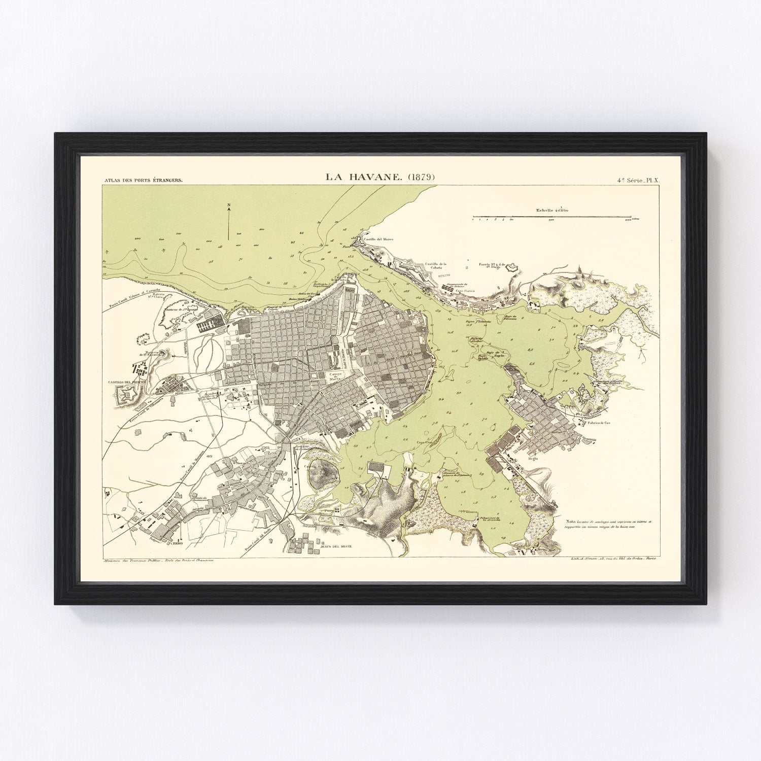 Vintage map of Havana, Cuba, 1879