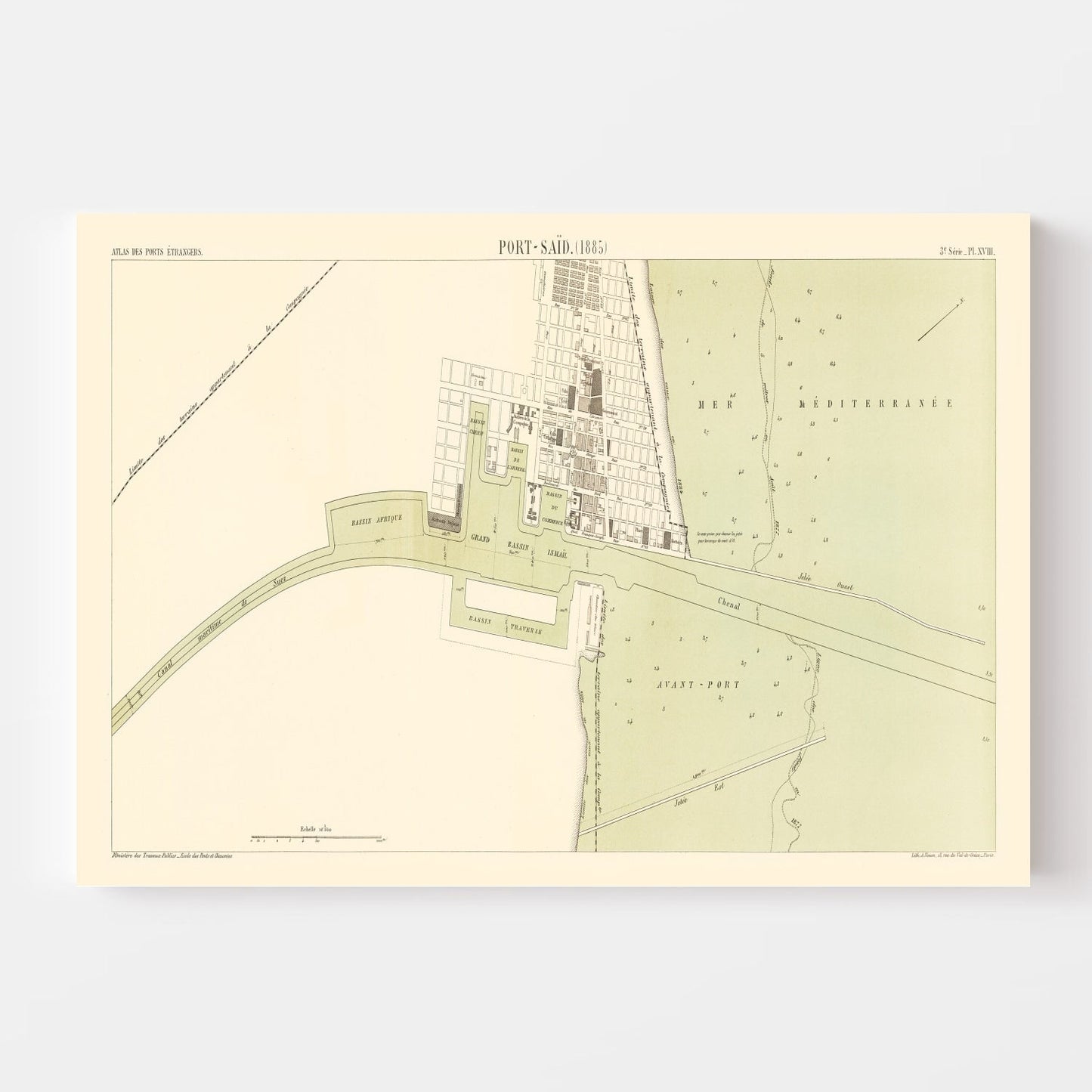 Vintage Map of Port Said, Egypt, 1885