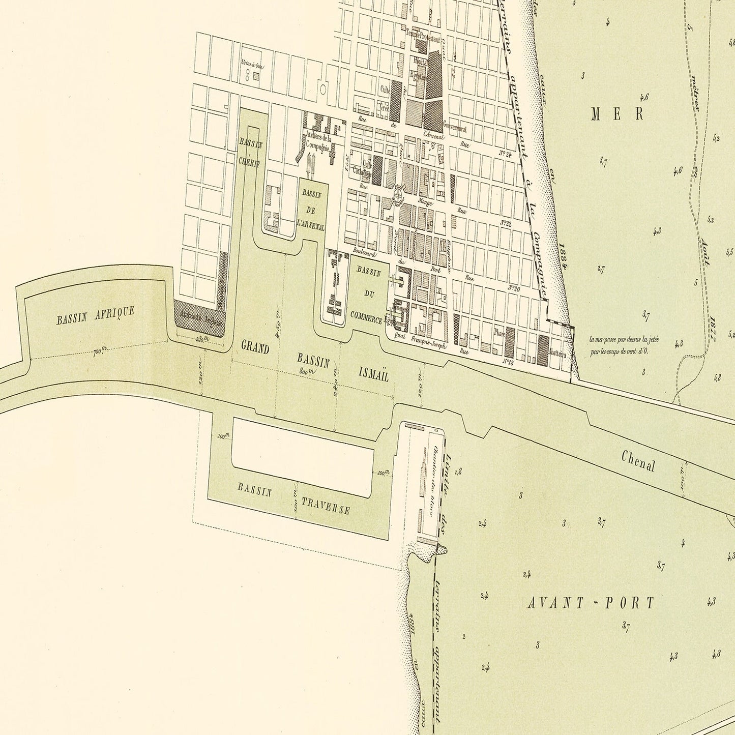 Vintage Map of Port Said, Egypt, 1885