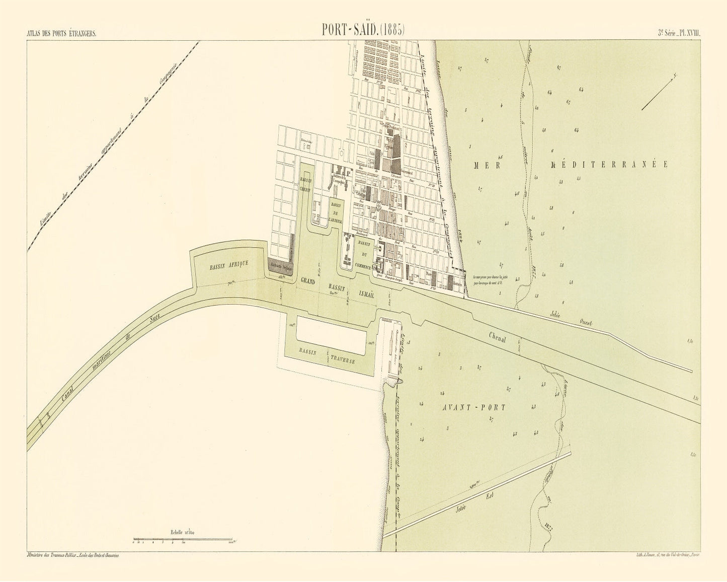 Vintage Map of Port Said, Egypt, 1885