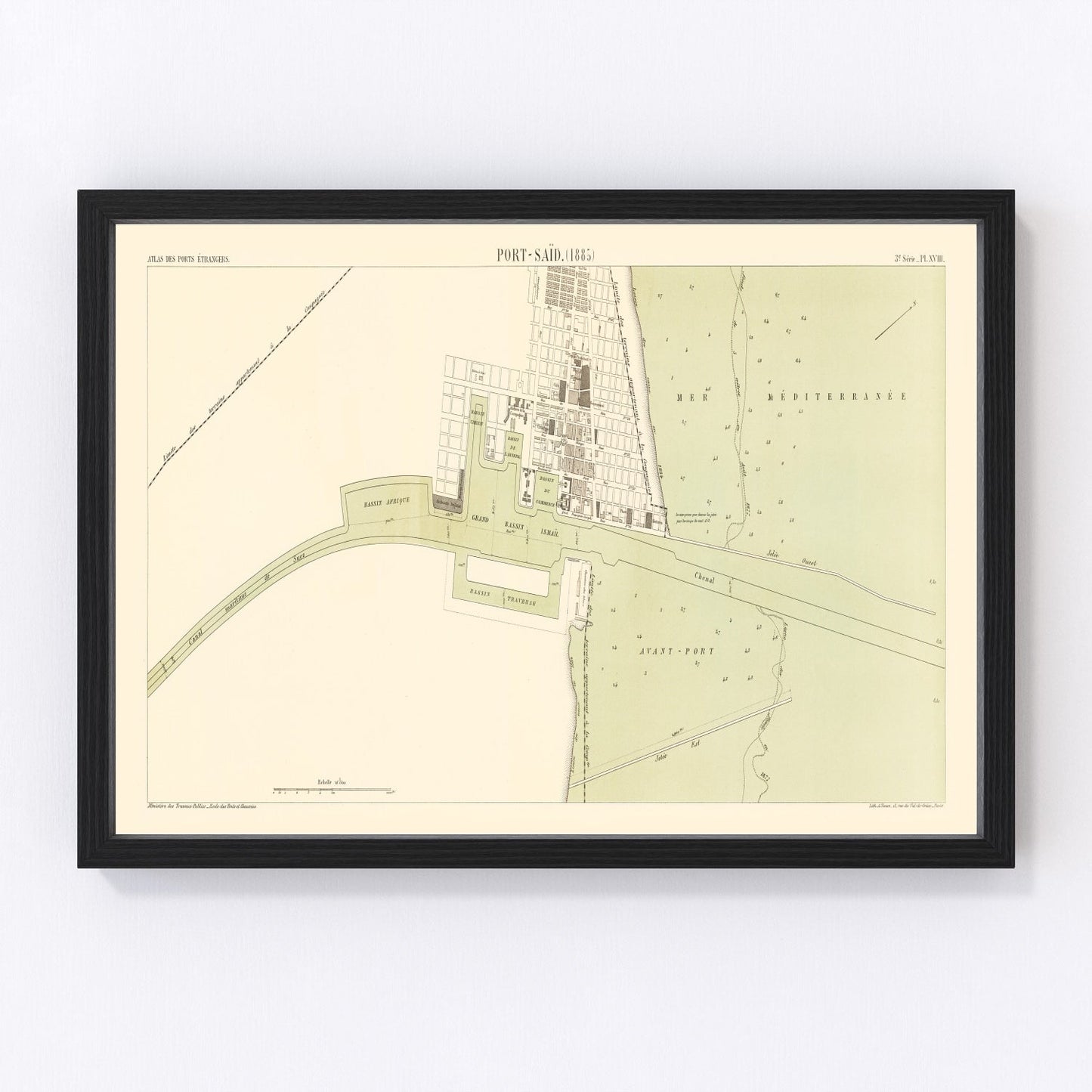 vintage map of Port Said, Egypt, 1885
