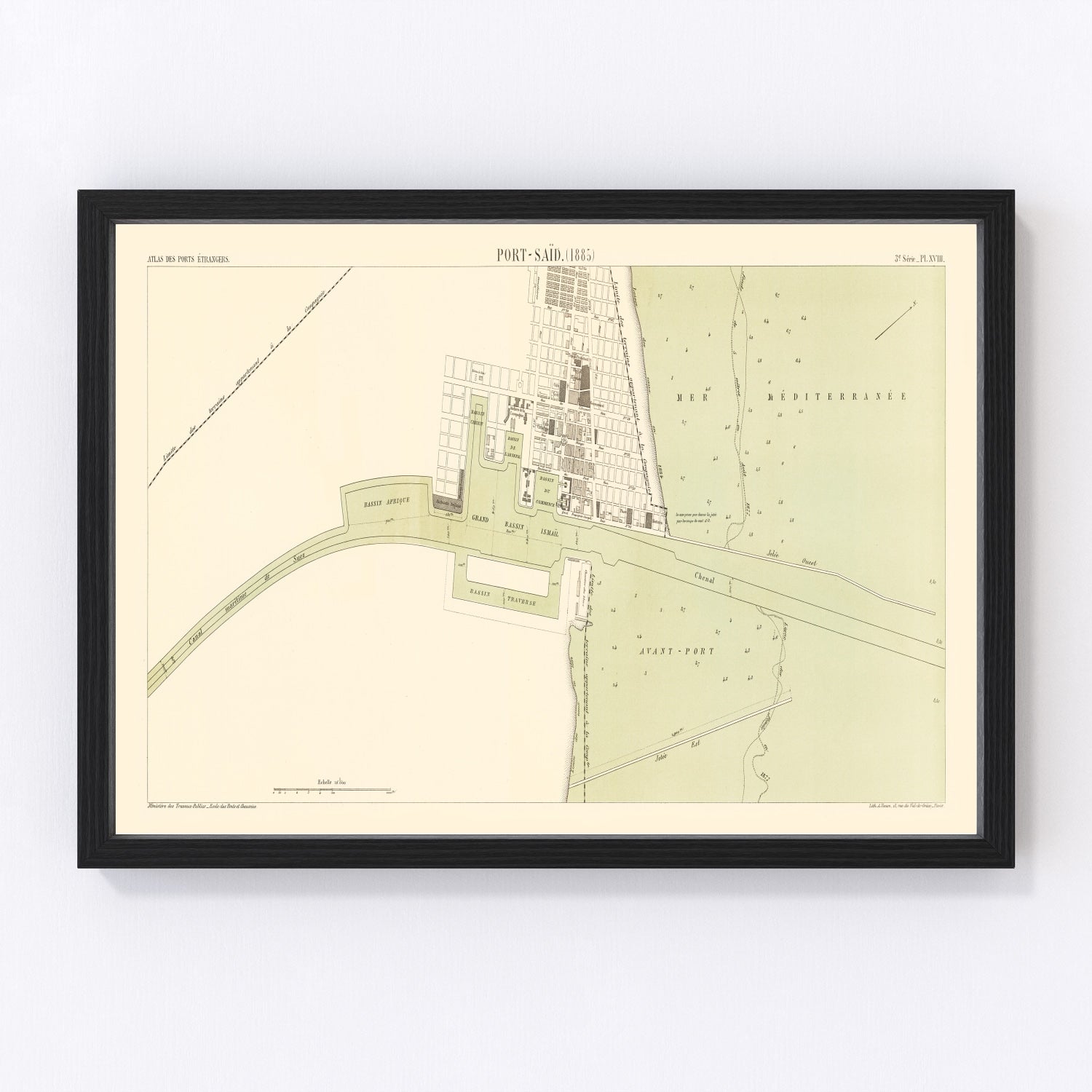 vintage map of Port Said, Egypt, 1885