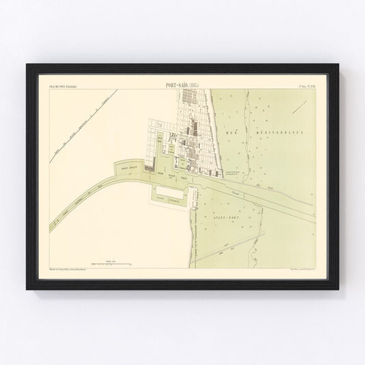vintage map of Port Said, Egypt, 1885