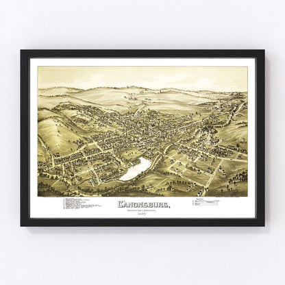 Vintage map of Canonsburg, Pennsylvania, 1897, restored vintage wall art print