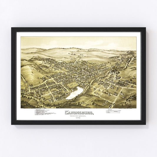 Vintage map of Canonsburg, Pennsylvania, 1897, restored vintage wall art print