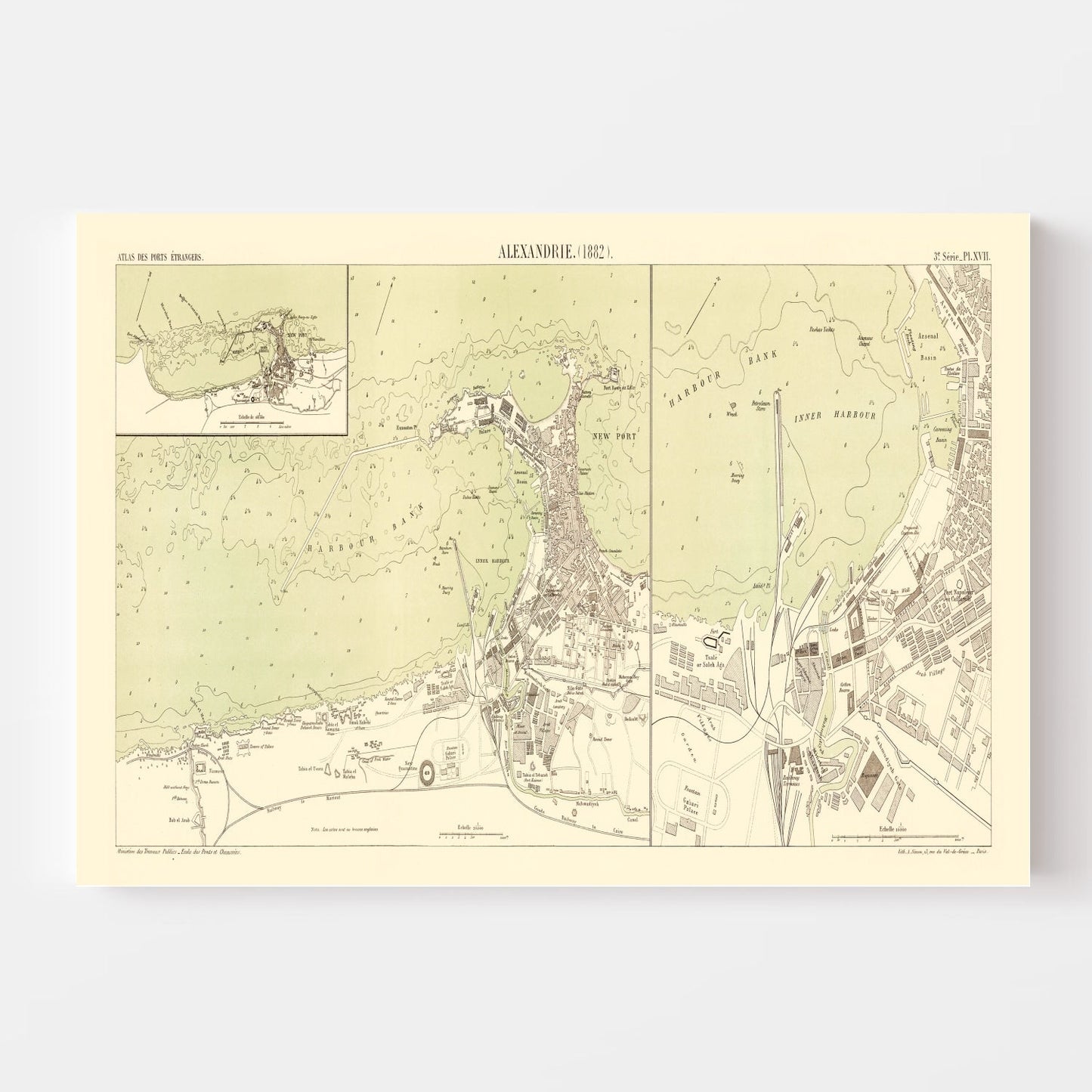 Vintage Map of Alexandria, Egypt, 1882