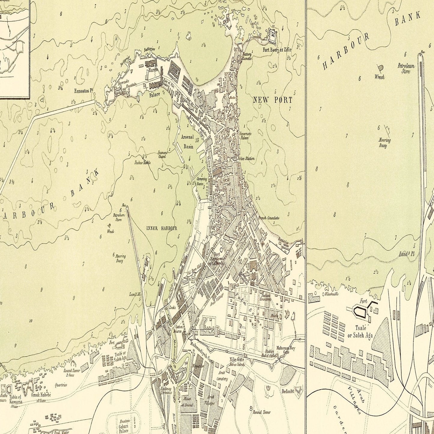 Vintage Map of Alexandria, Egypt, 1882