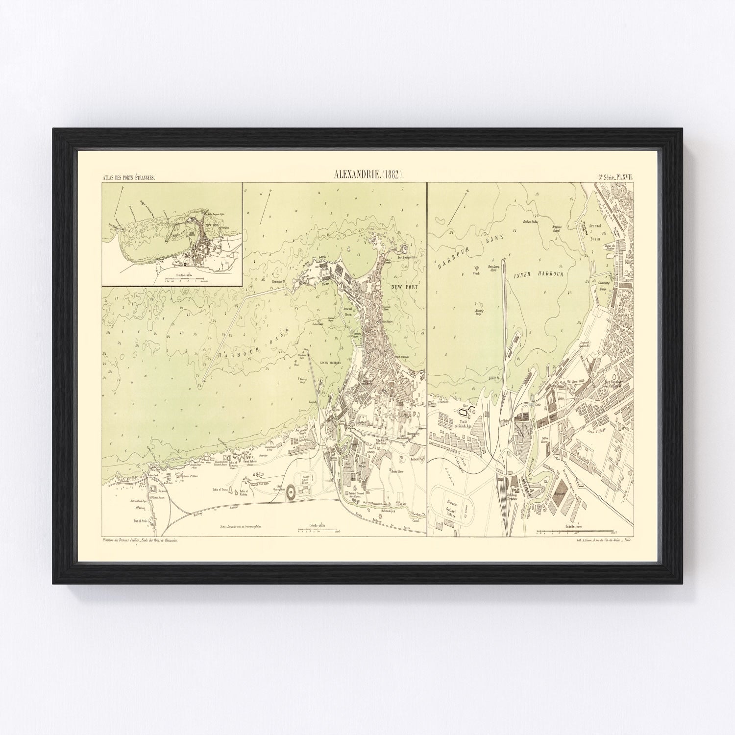Vintage map of Alexandria, Egypt, 1882 - Mediterranean harbor and Nile Delta cartography