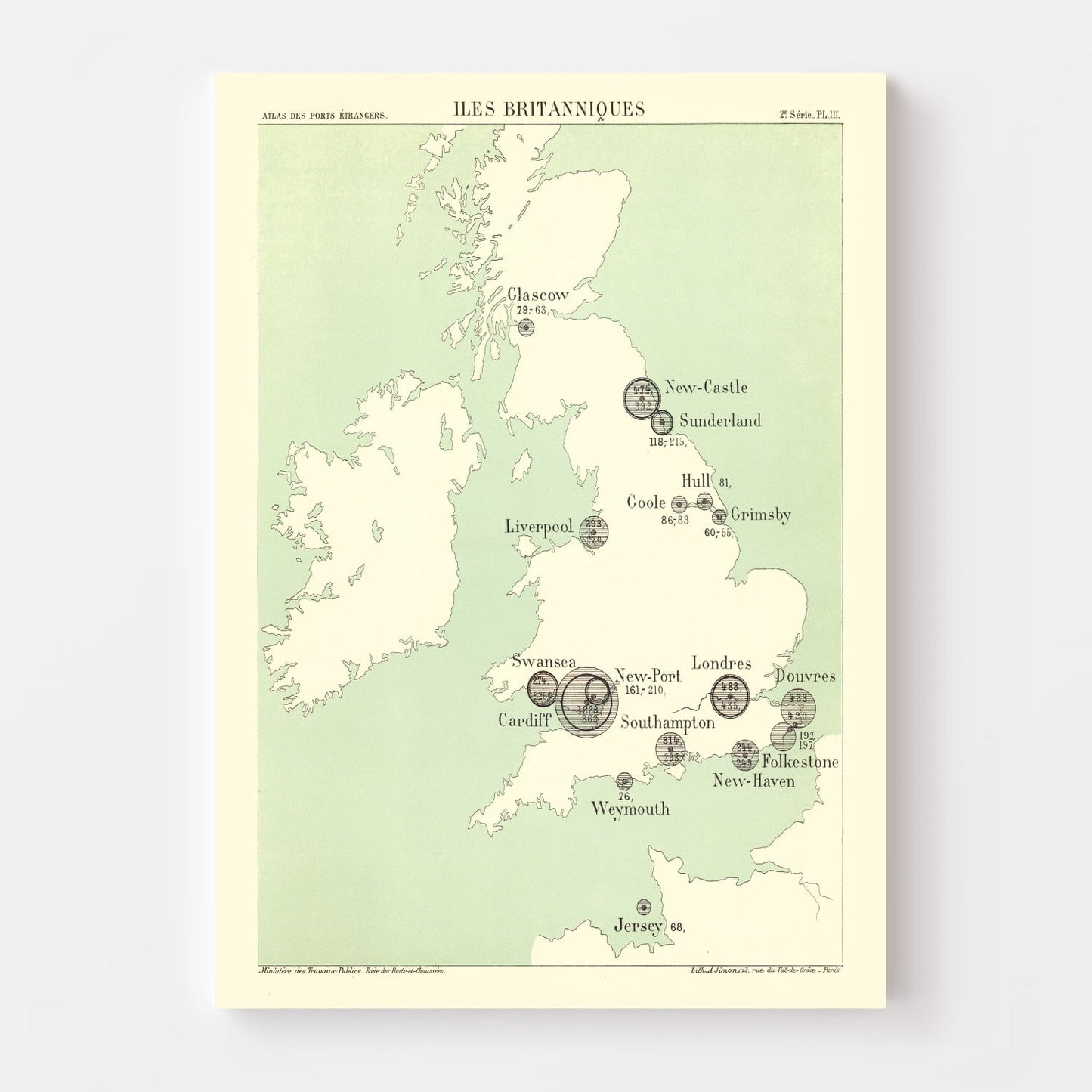 Vintage Map of British Isles 1886 Wall Art