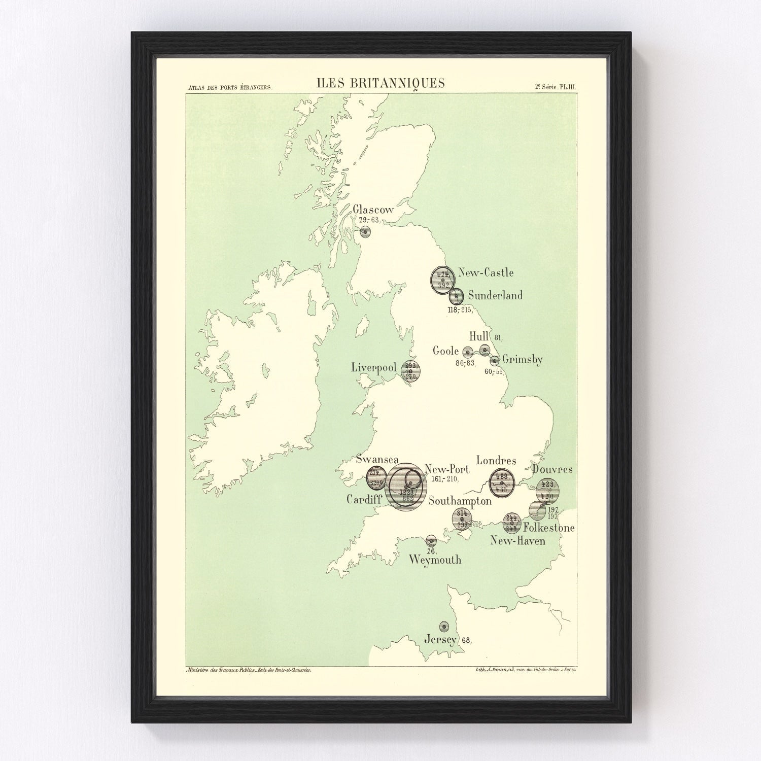 vintage map of the British Isles 1886, restored print wall art