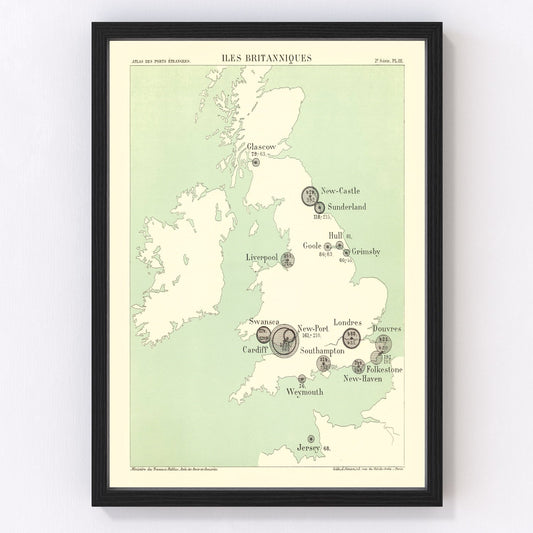 vintage map of the British Isles 1886, restored print wall art