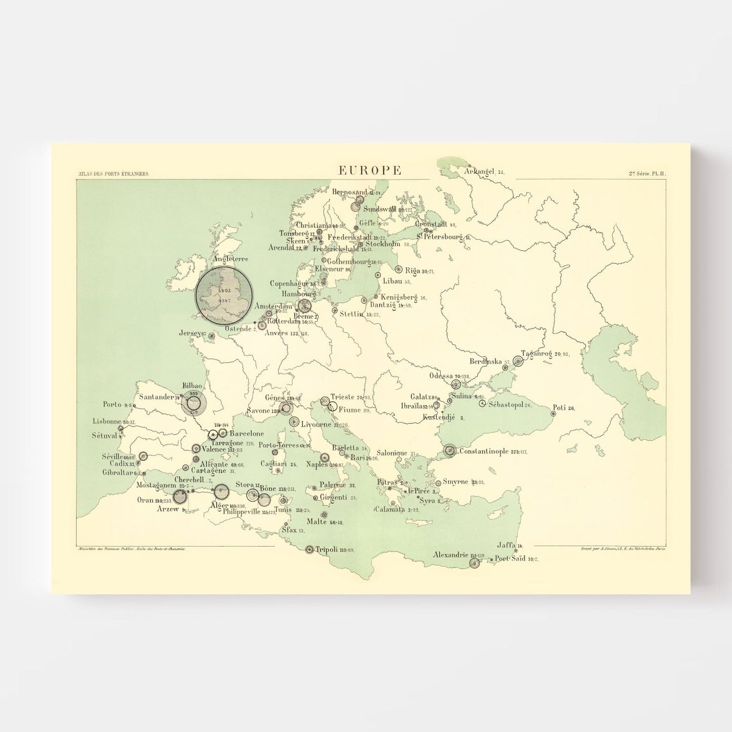 Vintage Map of Europe, 1886
