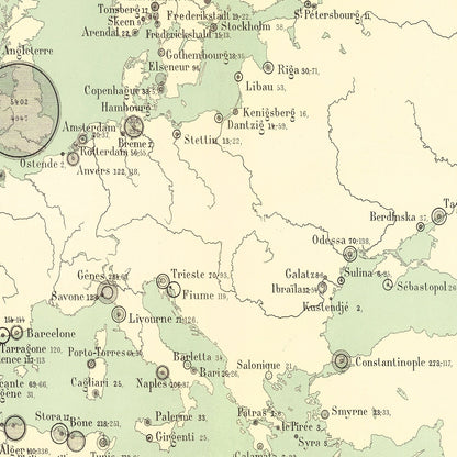 Vintage Map of Europe, 1886