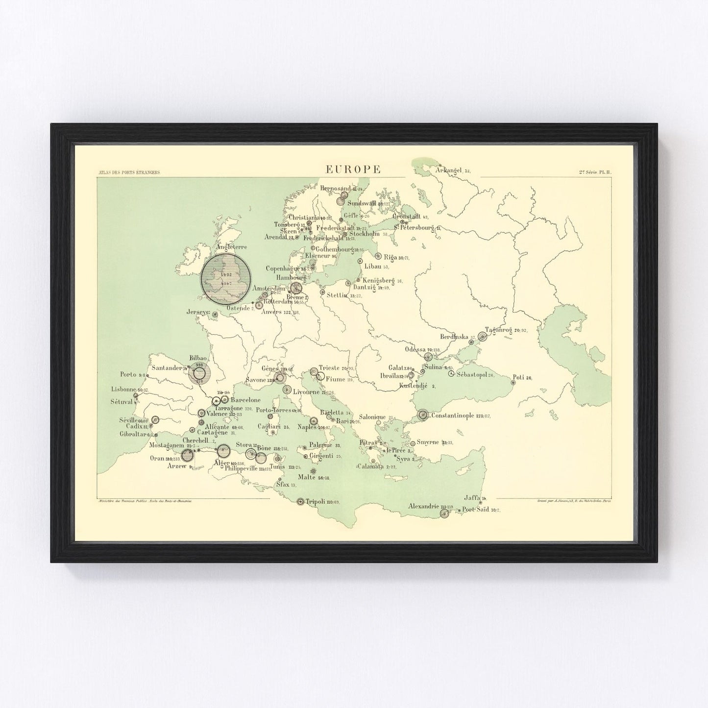 Restored vintage map of Europe, 1886