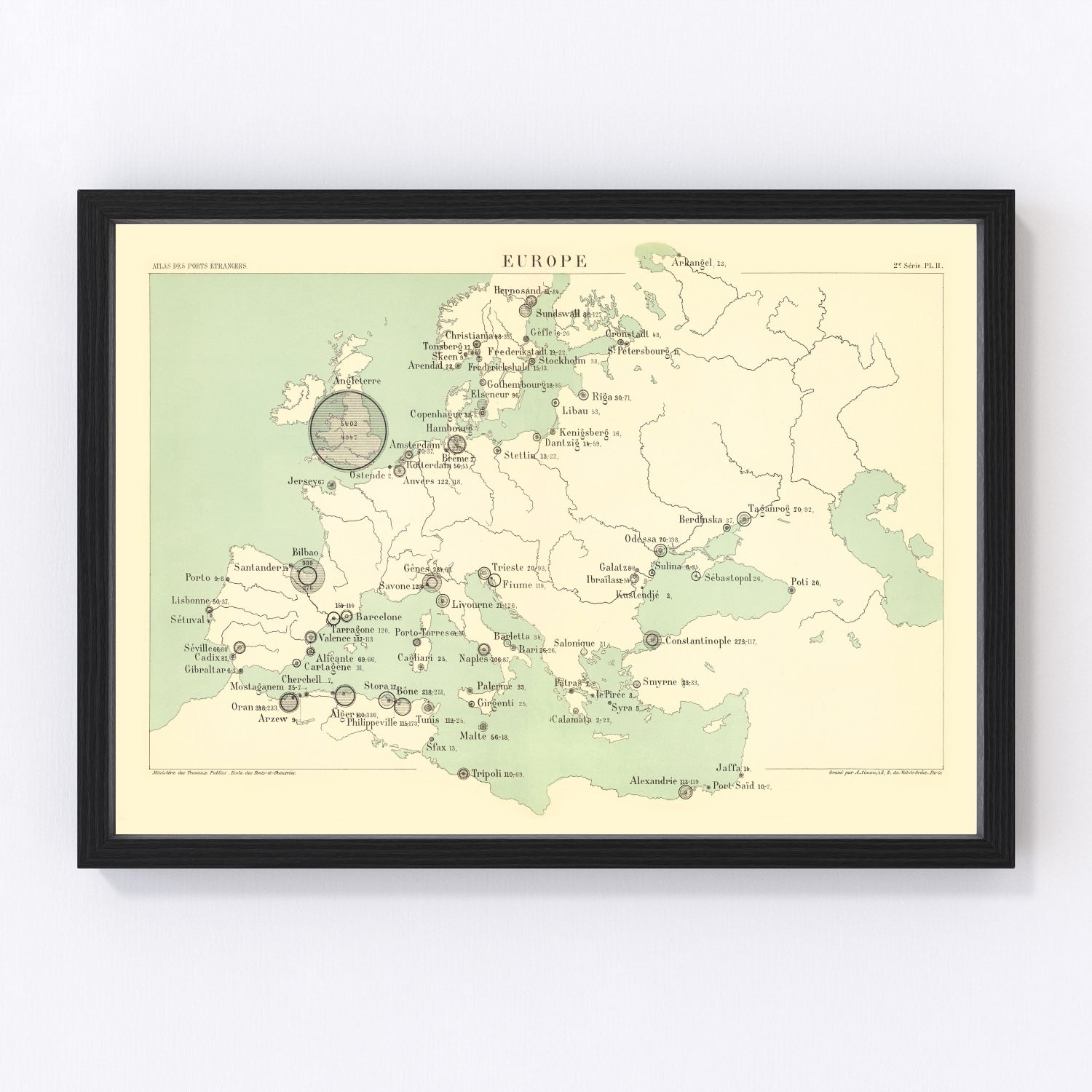 Restored vintage map of Europe, 1886