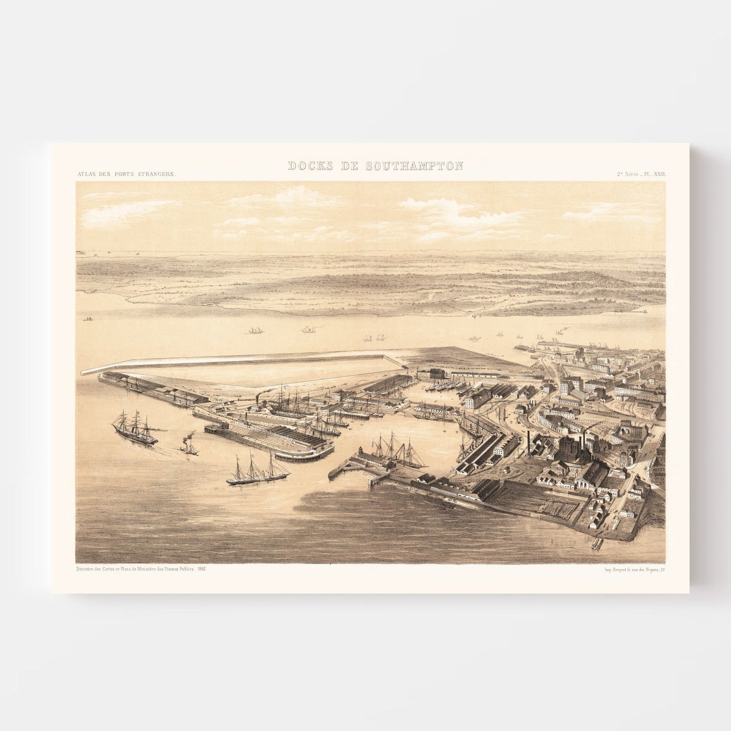 Vintage Map of Southampton Docks, England, 1883