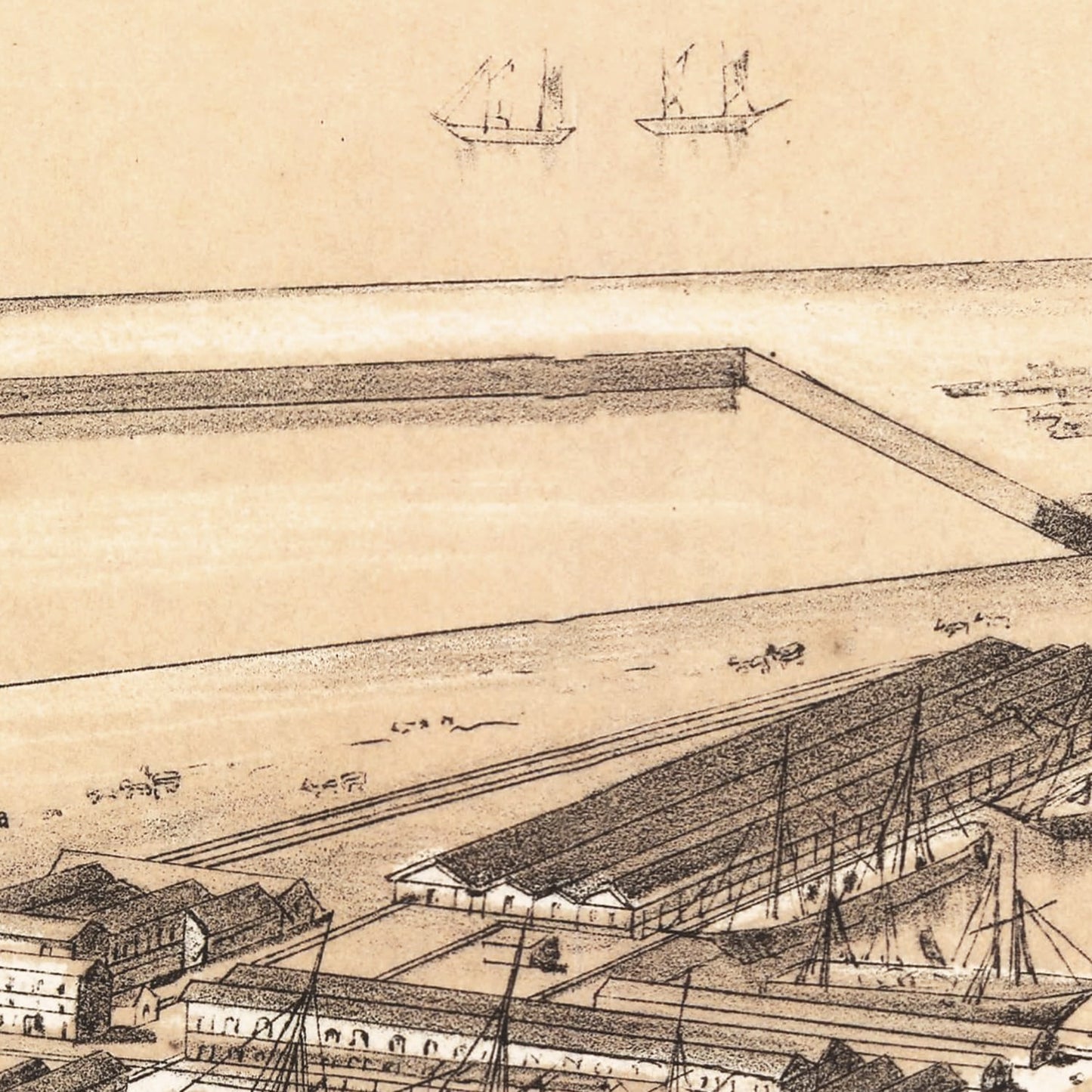 Vintage Map of Southampton Docks, England, 1883