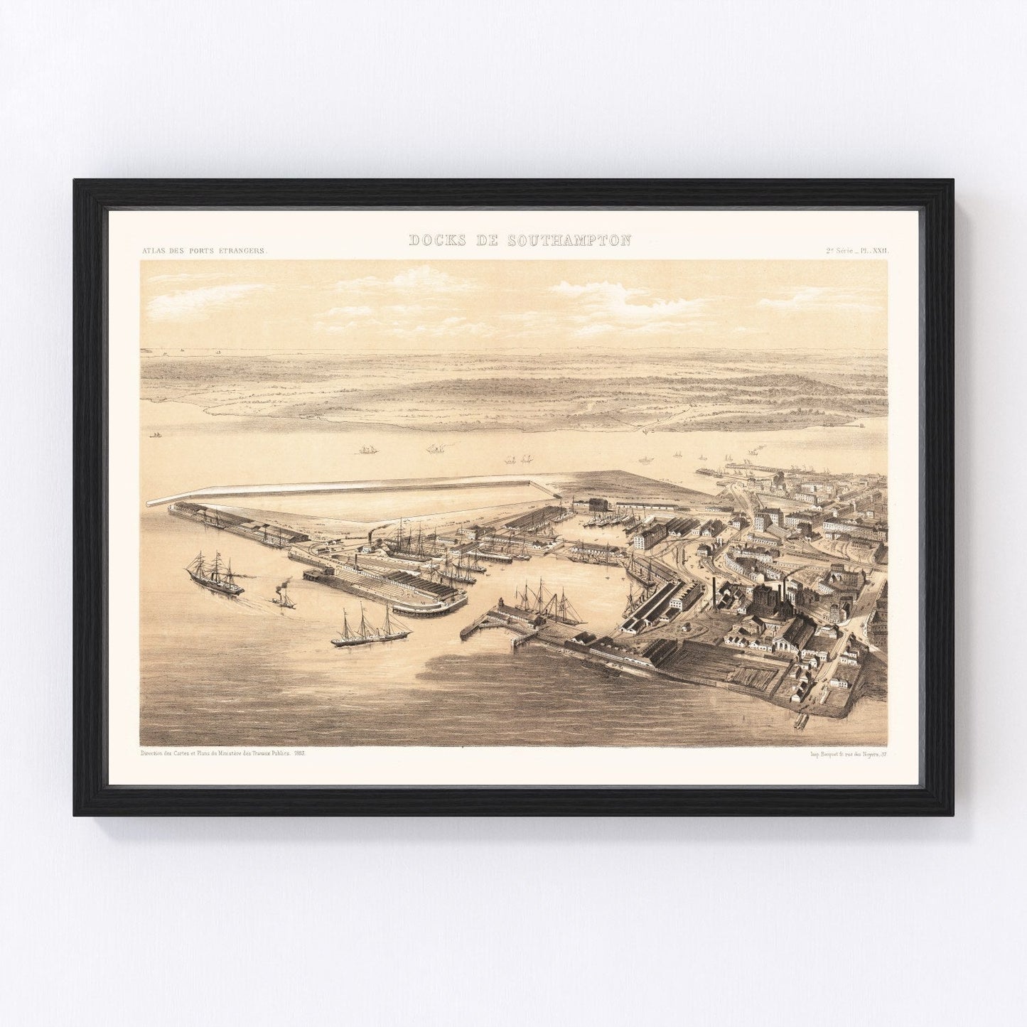 vintage map of Southampton Docks, England, 1883