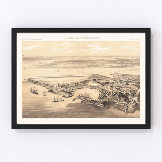 vintage map of Southampton Docks, England, 1883