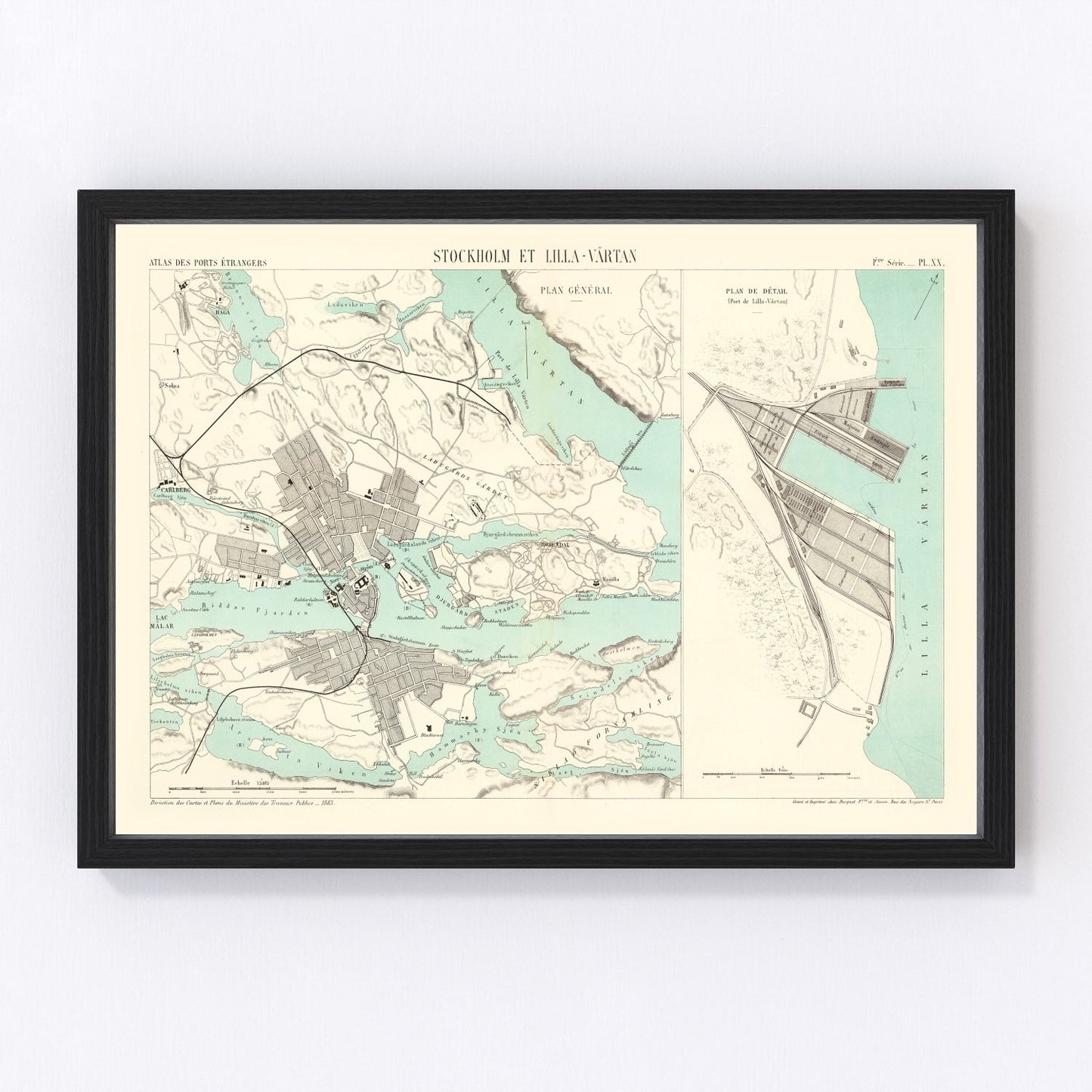Vintage map of Stockholm, Sweden, 1883