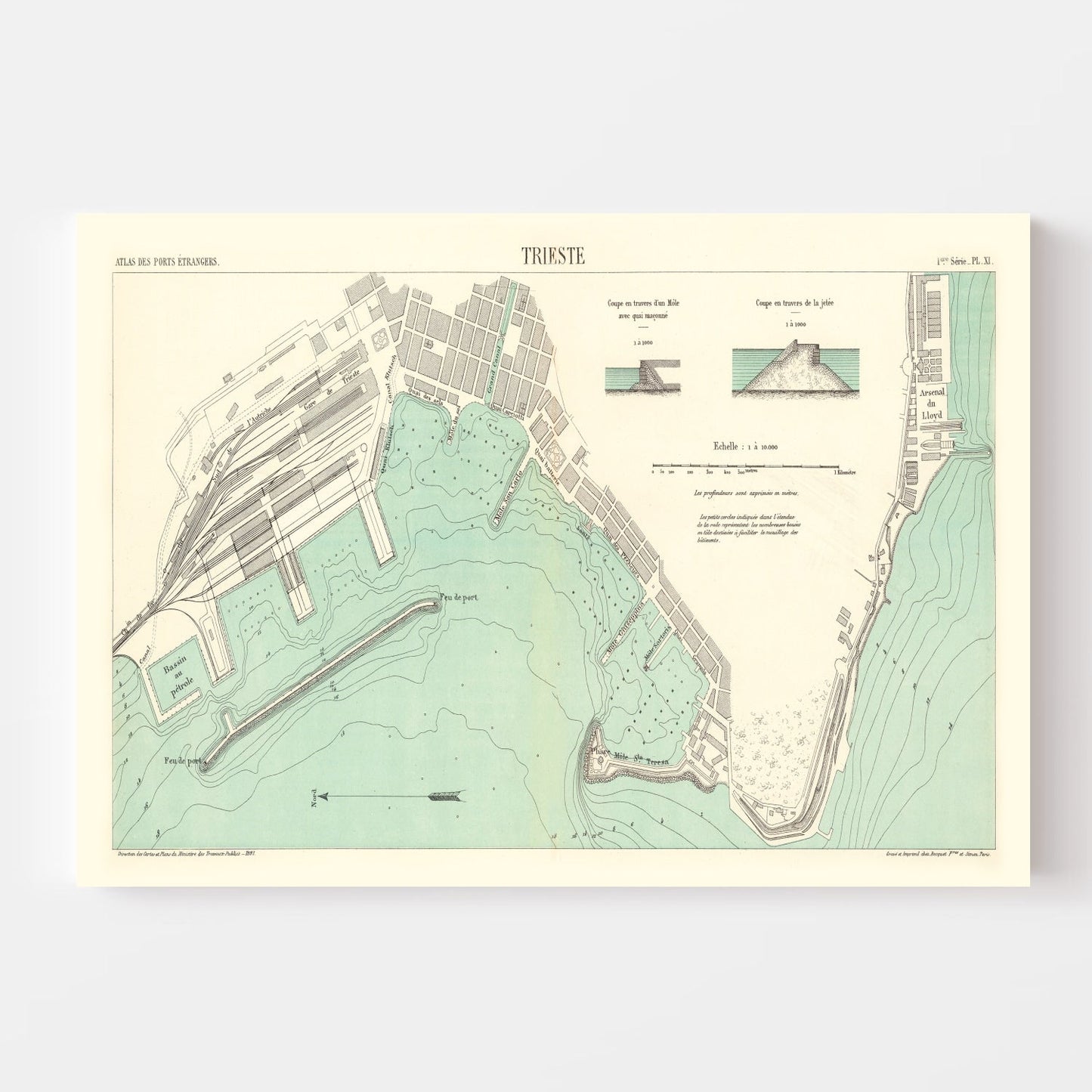 Vintage Map of Trieste, Italy, 1883