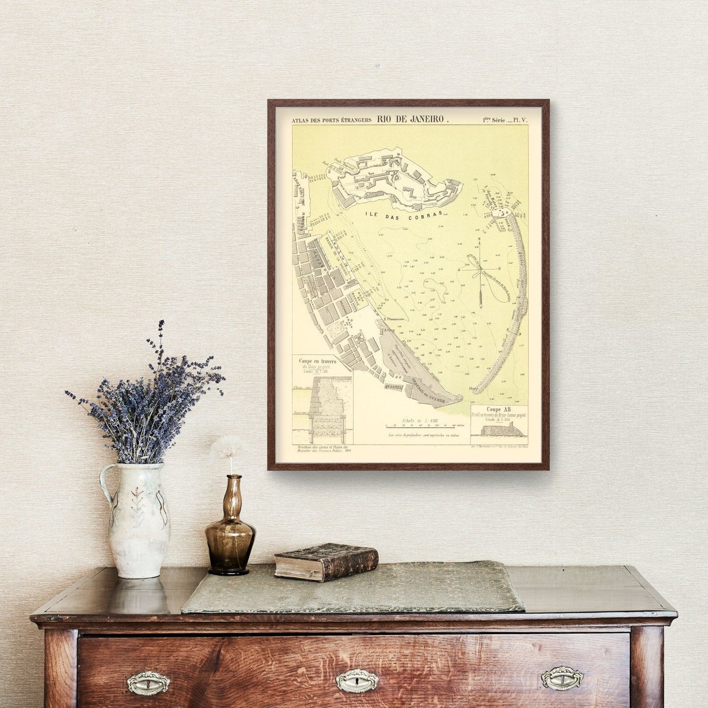Vintage Map of Rio de Janeiro, Brazil, 1884