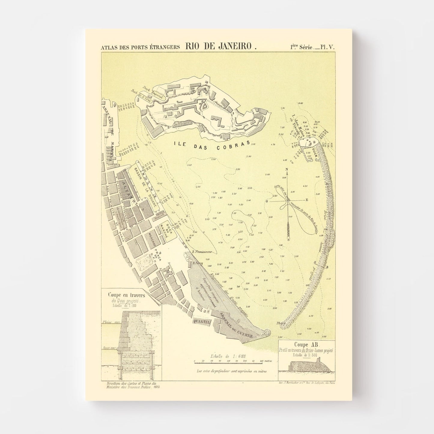 Vintage Map of Rio de Janeiro, Brazil, 1884