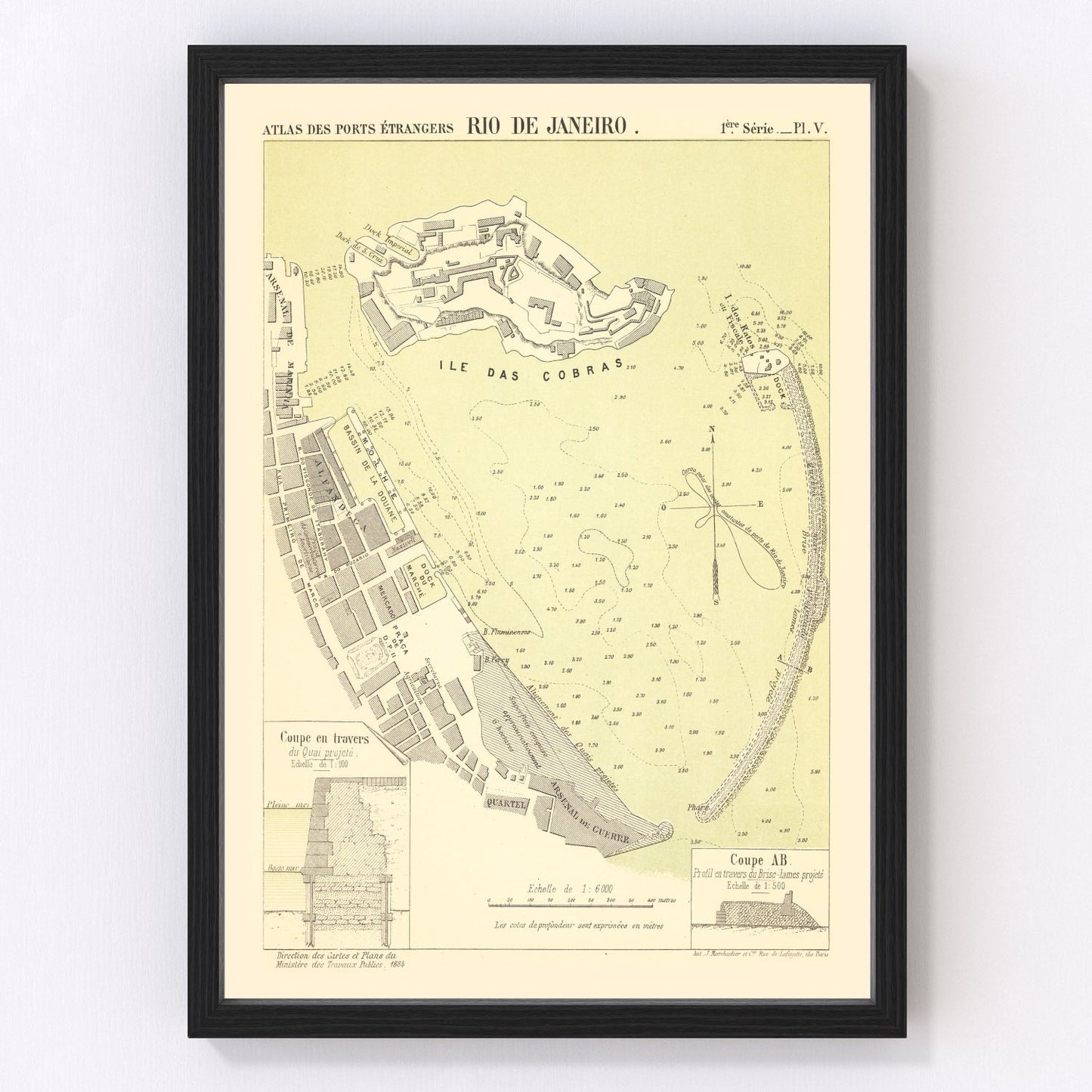 Vintage map of Rio de Janeiro, Brazil, 1884