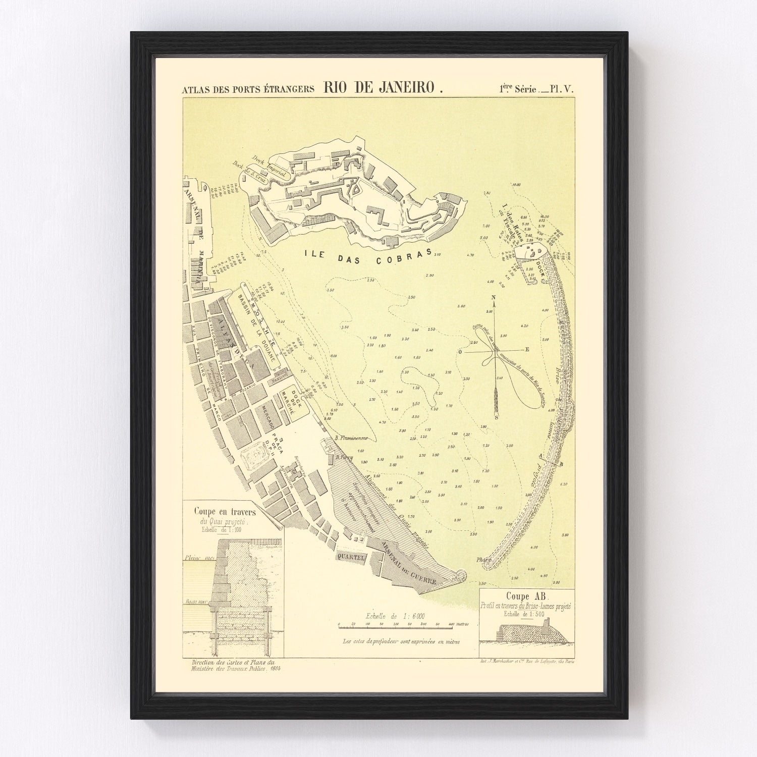 Vintage map of Rio de Janeiro, Brazil, 1884